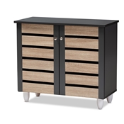 Baxton Studio Gisela Modern and Contemporary Two-Tone Oak and Dark Gray 2-Door Shoe Storage Cabinet